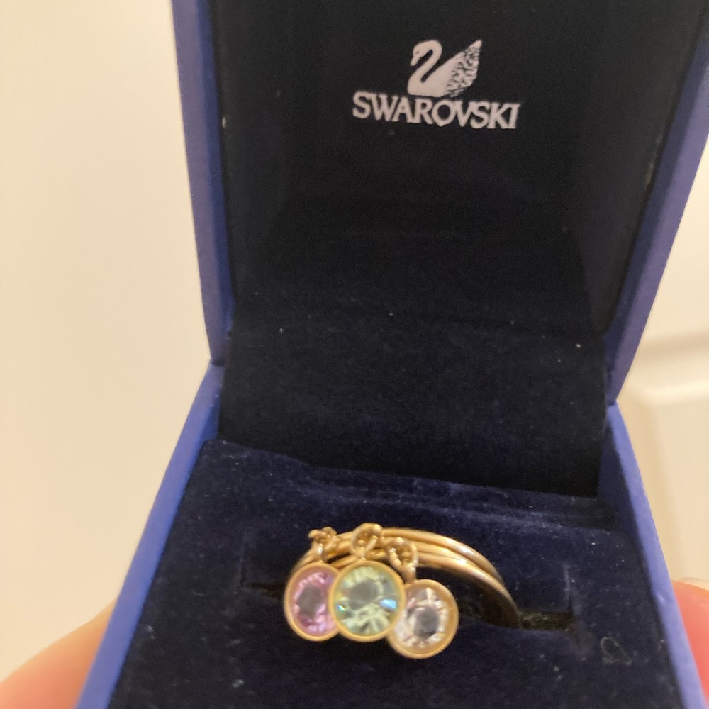 Swarovski Gold-Tone Three Ring Set/Stack with Pastel Crystals